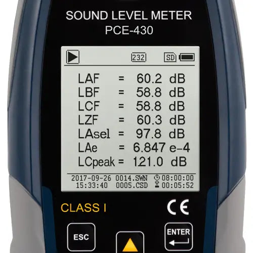 Class 1 Sound Level Meter with Calibrator PCE-430