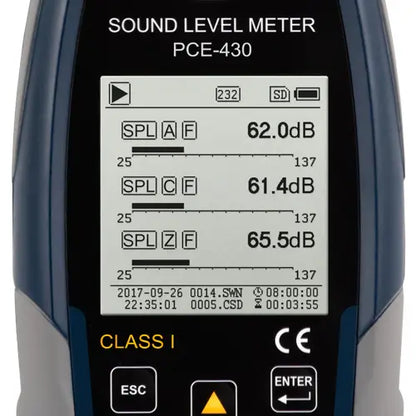 Class 1 Sound Level Meter PCE-430 with Calibrator